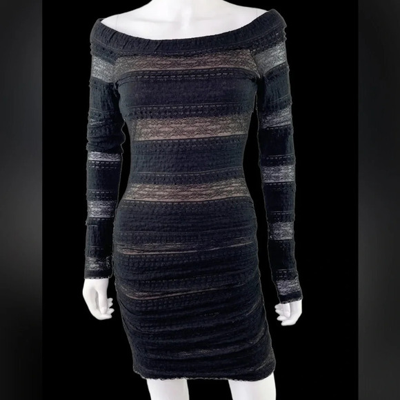 BCBG maxazria black lace on Nude body corn  long sleeve HALLE dress - Picture 14 of 14